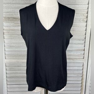 CHICO'S Stretchy V Neck Tank Top Ribbed Black-(Chico's size 2/Medium)